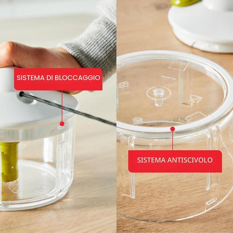 , K13304, tritatutto da 5 secondi, non necessita di corrente, capacità: 500 ml, tritatutto multiuso per verdure, frutta, cipolle, noci, aglio, alimenti per bambini, bianco/verde