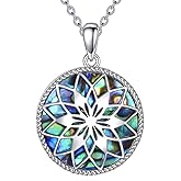 Flower of Life Necklace 925 Sterling Silver Abalone Shell Pendant Jewelry for Women Men
