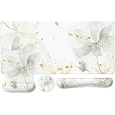 MOSISO Desk Mat Keyboard Mouse Pad Set, Large Gaming Mouse Pad&Keyboard Wrist Rest&Mousepad with Wrist Rest&Coaster, Ergonomic Non-Slip Home Office Mousepad with Memory Foam, Green