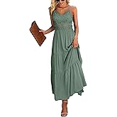 Dokuritu Women's Beach Crochet Lace Maxi Dress Solid Color Summer Vacation Spaghetti Strap Long Dress 2026