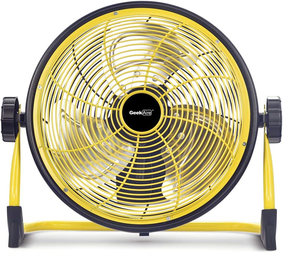 GeekAire Rechargeable Outdoor High Velocity Floor Fan,12'' Portable 15600mAh Battery Operated Fan with Metal Blade for Camping Travel Hurricane Home, 4-24 h Run Time Cordless Fan,USB Output for Phone