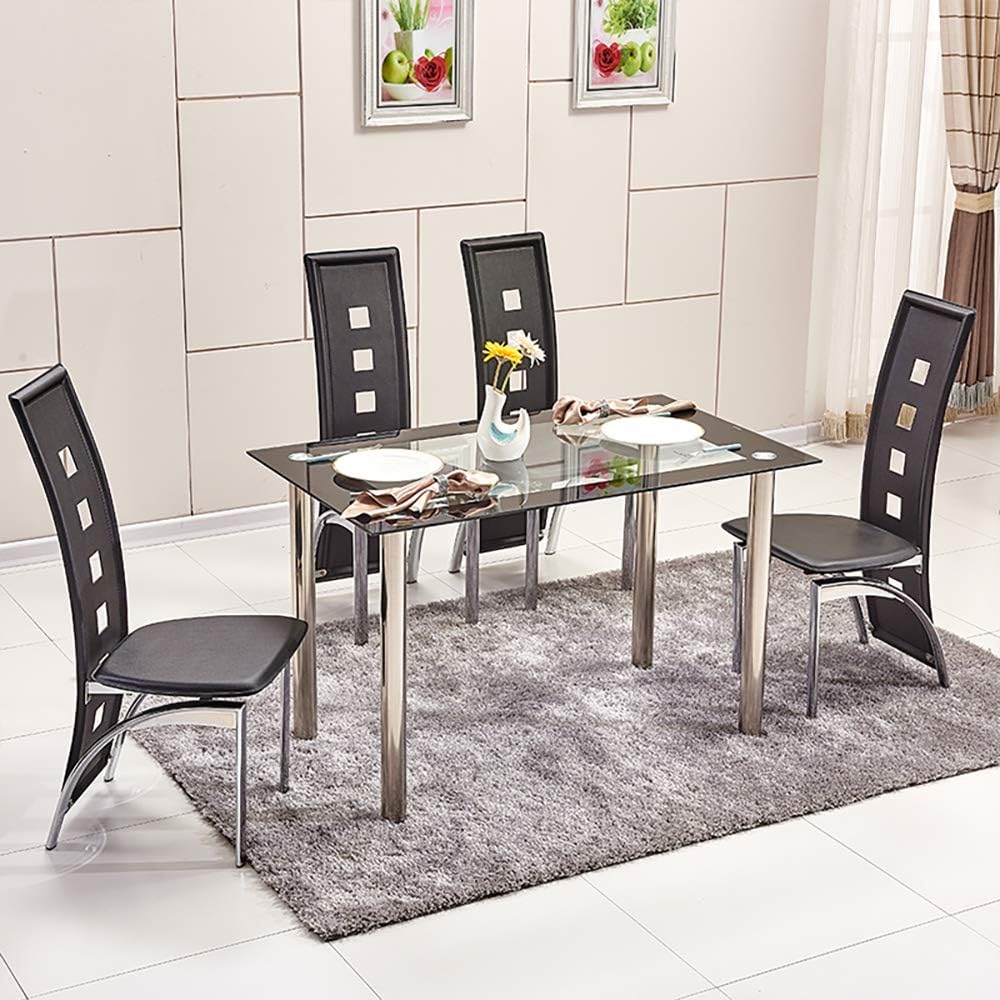 2 Tier Kitchen Table For 2 6 People 47 Rectangular Dining Room Table With Chrome Metal Legs For Dining Guest Reception Glass Dining Table With Storage Shelf Kitchen Dining Room Furniture Home