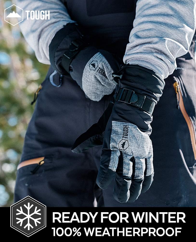 Ski & Snow Gloves - Waterproof & Windproof Winter Snowboard Gloves for Men & Women for Cold Weather Skiing & Snowboarding - With Wrist Leashes, Nylon Shell, Thermal Insulation & Synthetic Leather Palm : Clothing