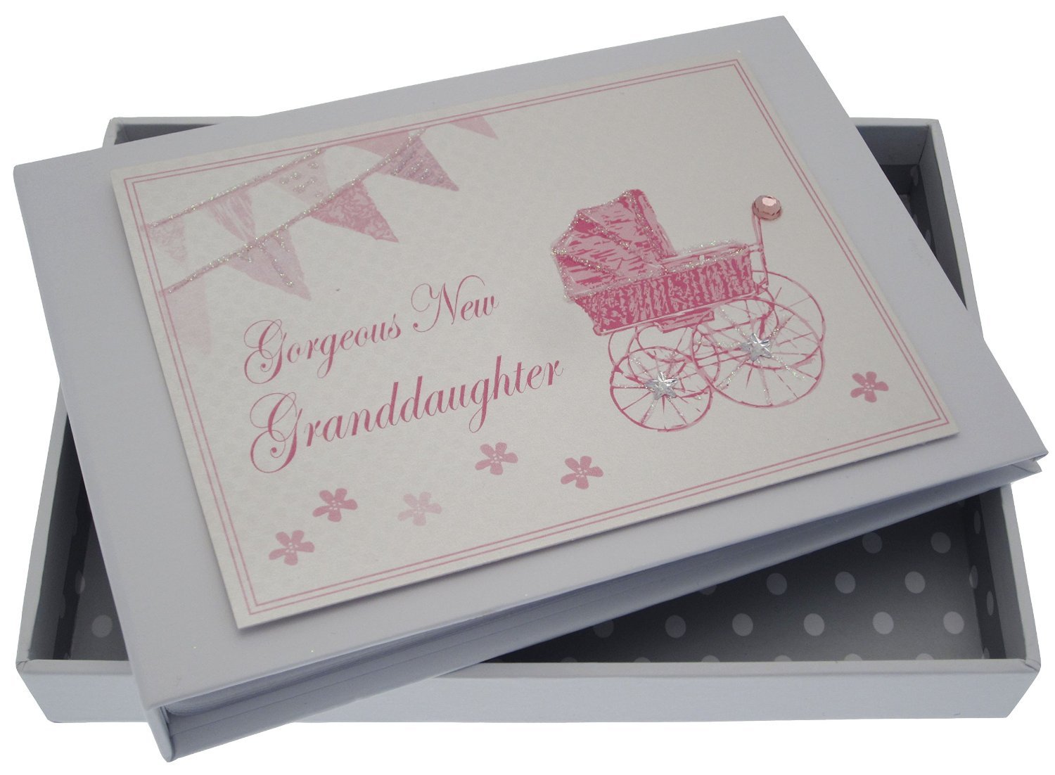 White Cotton Cards New Granddaughter Tiny Album (Pink Pram and Bunting)