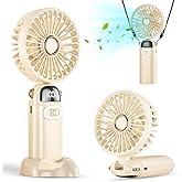 plilogo Portable Fan, Handheld Fan with LED Display, Rechargeable Personal Fan for 15 Hours Cooling, Neck Fan for Outdoor, Sm