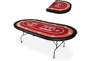 Vilobos 91’’ Poker Table Foldable 10 Players Folding Poker Tables for Texas, Card Games, Casino Table with Cup Holder for Blackjack Board Game with Padded Rails, Red Felt Surface
