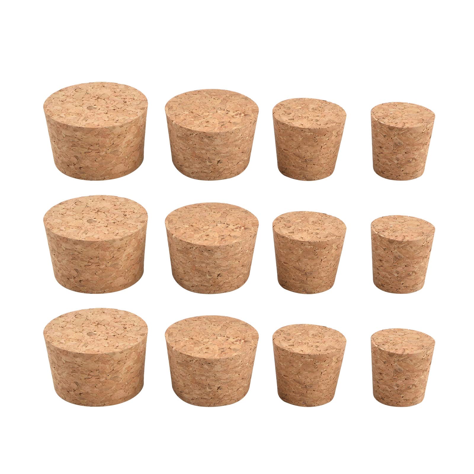 INCREWAY Natural Soft Wood Corks 12 Pcs Four Sizes of Tapered Cork Plugs Large and Small Glass Stoppers for Wine and Beer Bottles