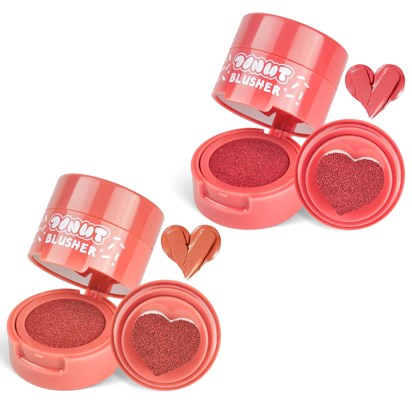 LOPHE Cushion Blush,Cream Blusher with Heart-Shaped Applicator, Waterproof & Long-Lasting Cheek Tint, Natural Finish Makeup Gift Set for Christmas, Wife & Girlfriend (#01+#04)