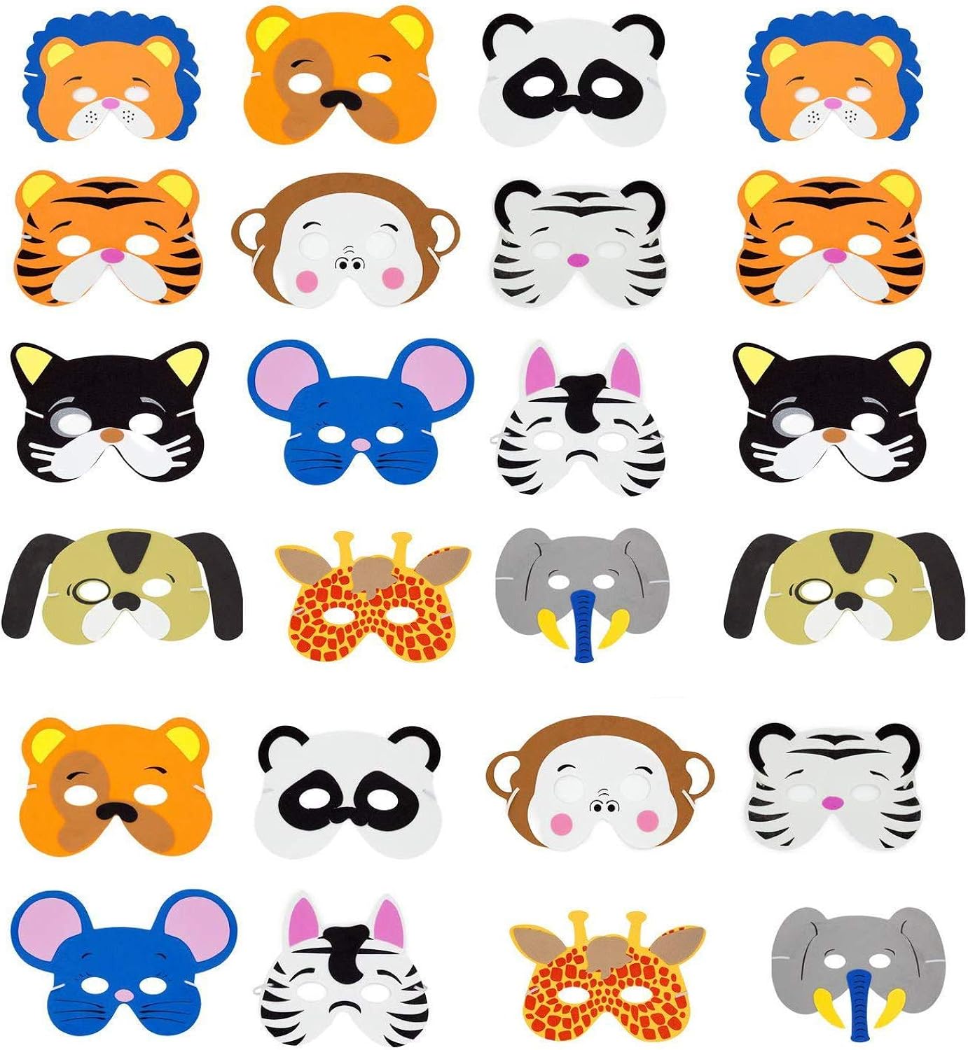 Amazon Com Animal Masks Kids Cartoon Masks Intvn Foam Face Masks Halloween Masks Dress Up Party Favor 24 Pieces Clothing