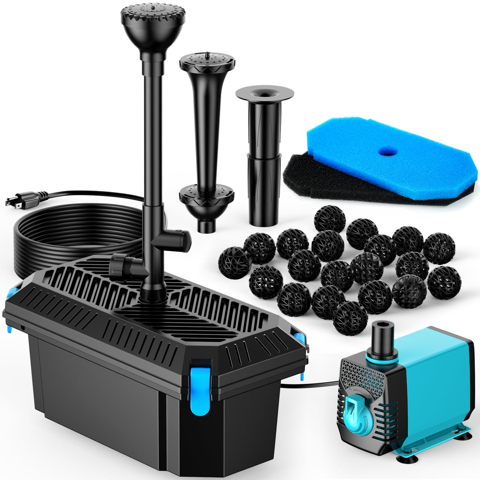 Photo 1 of POPOSOAP Pond Filter with Pump Fountain Kits, 660GPH Pond Filter with 40W Pond Pump & Fountain Kit, Koi Pond Filters for Outdoor Ponds Clean, Clear, and Add Water Features(Corded Electric)