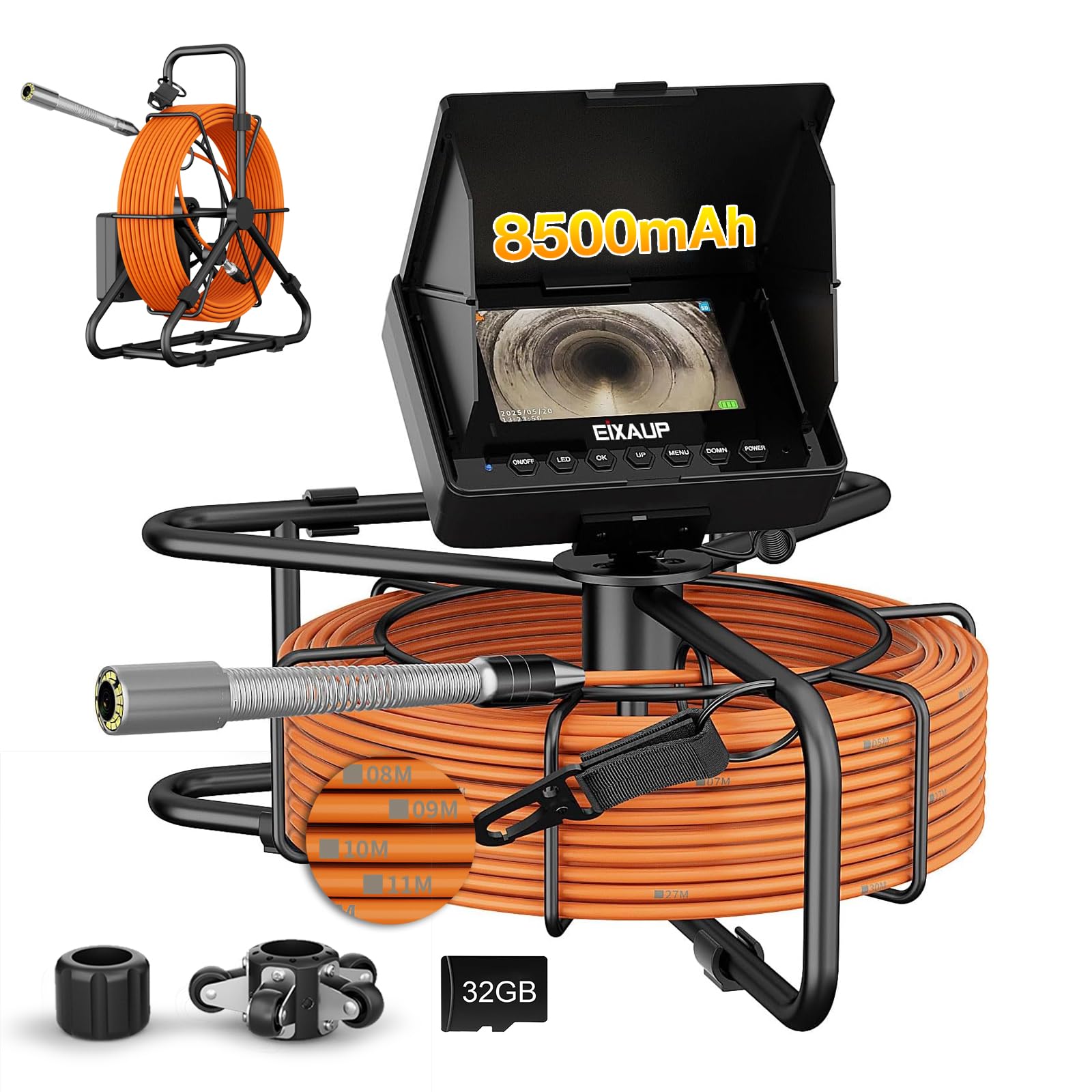 Photo 1 of EIXAUP Sewer Camera, 100 ft/30 m, 4.3" Pipe Drain Inspection Camera with DVR Function and 12 Pcs LED Lights, IP68 Waterproof 23 mm Industrial Endoscope, Meter Marker, Included 32GB Card