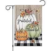 Louise Maelys Thanksgiving Fall Garden Flag 12x18 Inch Grateful Thankful Blessed Double Sided Welcome Small Burlap Autumn Holiday Yard Sign Outside Outdoor House Decoration