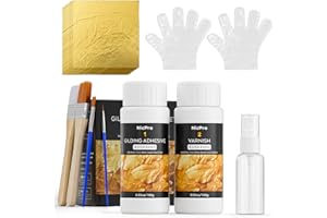 Nicpro Gold Leaf Gilding Adhesive Set, 100ml Water Based Glue and 100ml Varnish, 100 pcs Gold Leaf Sheets for Arts, Painting, Craft, Furniture and Decoration with 4 Brushes