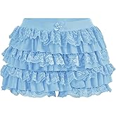 BEAUDRM Women's Y2k Ruffle Shorts Lace Lolita Bloomers Elastic Waist Bow Front Shorts Micro Boyshorts Solid Blue X-Small