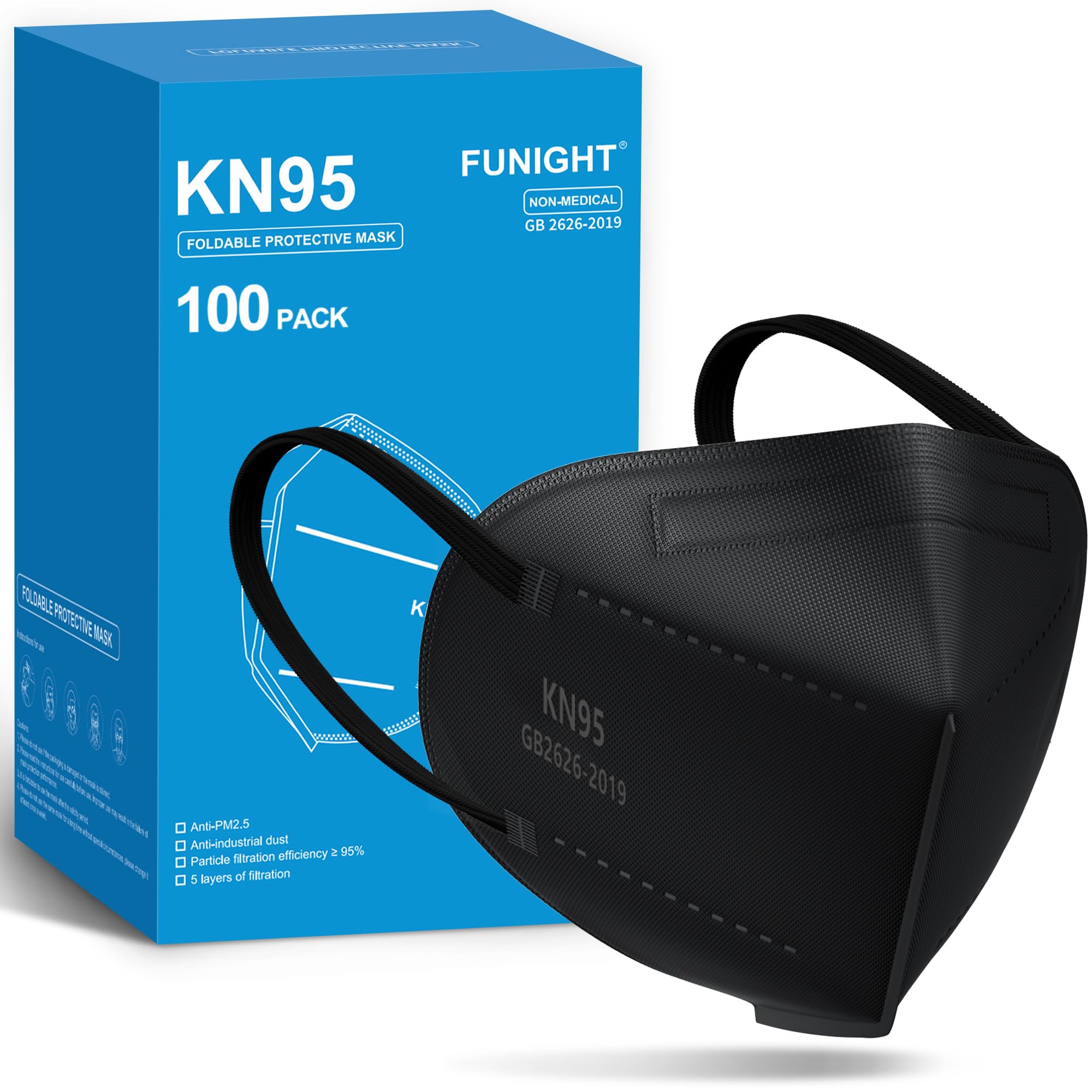 Funight KN95 Face Mask 100 BLACK