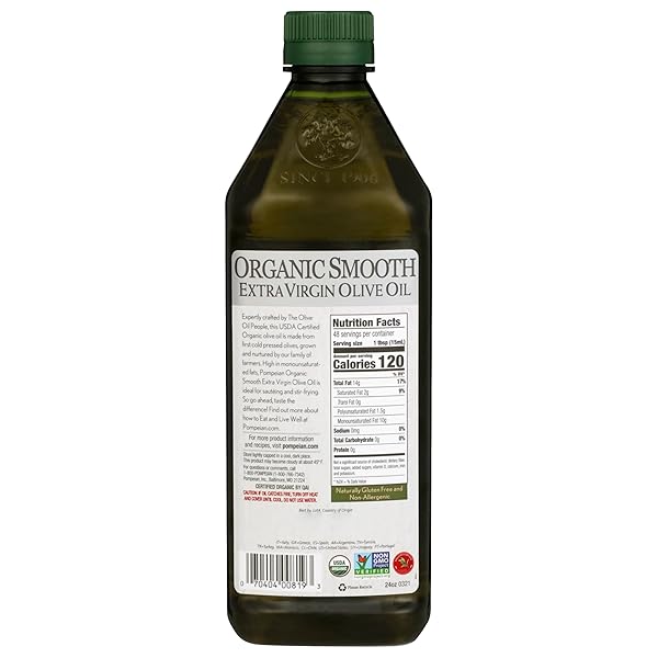 POMPEIAN USDA ORGANIC SMOOTH EXTRA VIRGIN OLIVE OIL, CONTAINS POLYPHENOLS, FIRST COLD PRESSED, 24 FL OZ