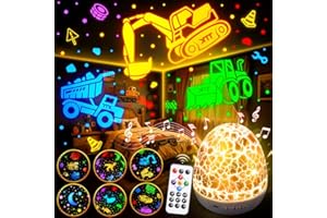 Pikoy Construction Excavator Toys【15 Sounds & 6 Films】Truck Toys for Ages 5-7[31 Colors & Remote Control] Dinosaur Egg Light for Nursery Toddler Boys Birthday Gifts,Kids Christmas Gifts 1-8 Years Old