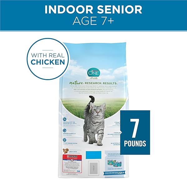 PURINA ONE HIGH PROTEIN, NATURAL SENIOR DRY CAT FOOD, INDOOR ADVANTAGE SENIOR+ – 7 LB. BAG