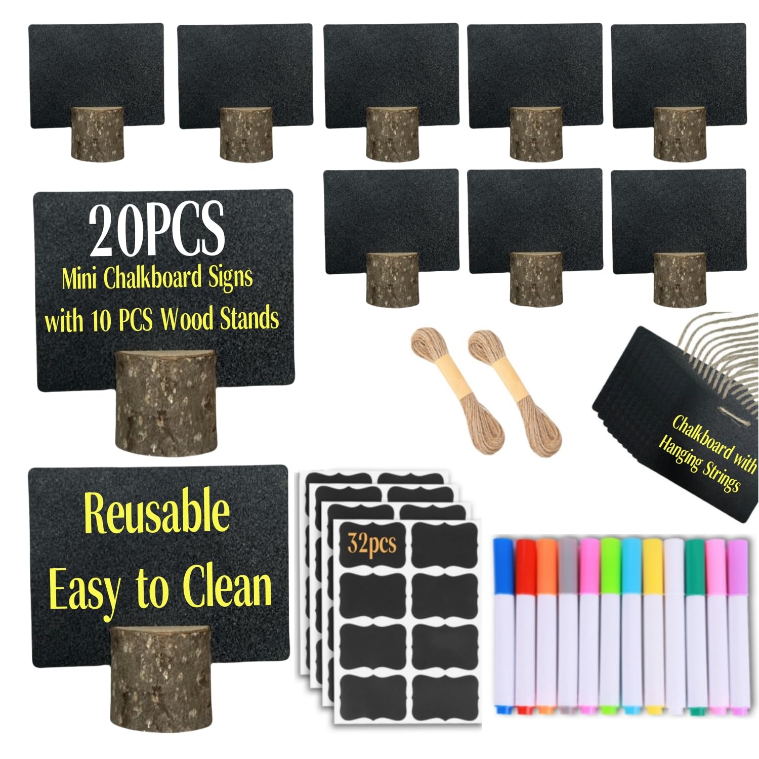 Photo 1 of 10 Pcs Mini Chalkboard Signs Small Chalkboard Label with Rustic Wood Stand, Food Labels for Party Buffet Wedding Birthday Party Bakery