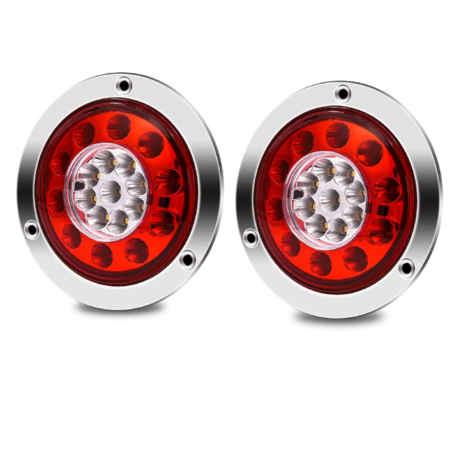 YnGia Truck Tail Stop Light, Round 19 LED Trailer Brake Stop Turn Tail Lights Lamp 2PCS Universal Dual Color Rear Light Indicator 12V 24V for Truck Tractor Lorry
