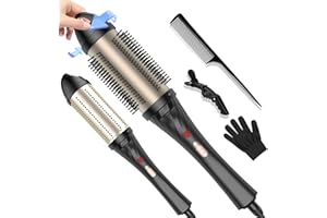 OKWRAP Curling Iron for Blowout Look: Thermal Brush Ionic Heated Round Brush Makes Hair Smoother, Dual Voltage Thermal Round Brush Curling Brush for Easy & Fast Blowouts Look
