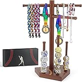 Wanyshapy Wooden Baseball Drip Necklace Holder & Ring Display | Championship Ring Accessories Display Stand Necklace Organizer, Show Your Baseball Lifestyle for Players & Fans Gift Brown