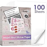 Koala Printable Vinyl Sticker Paper for Inkjet Printers - 100 Sheets Glossy White Waterproof Adhesive Label Paper - 8.5x11 In