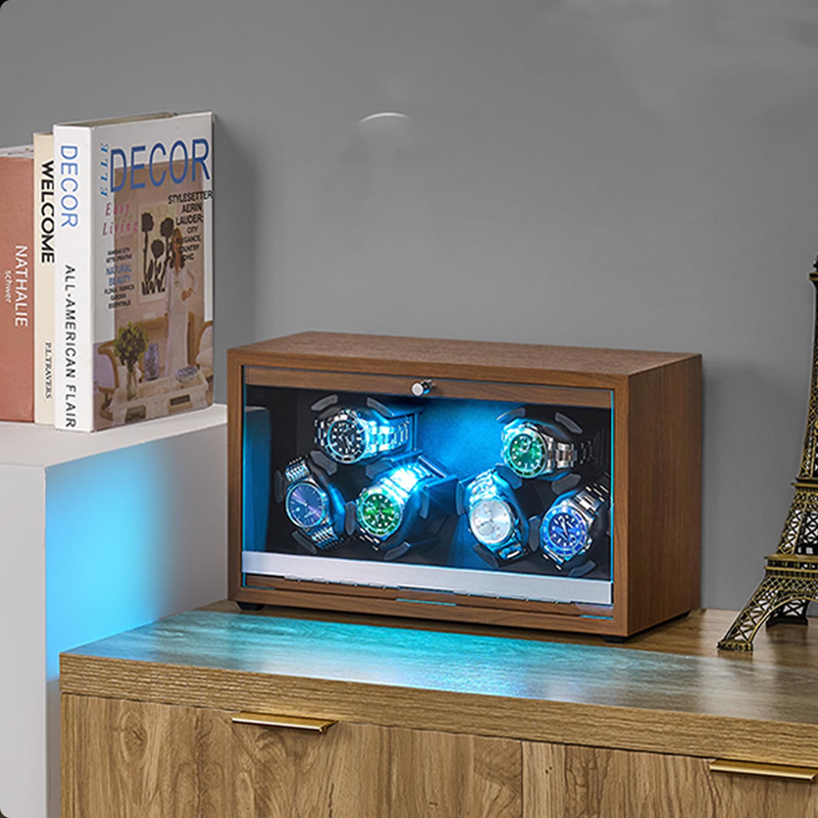 ANWBROAD ANWBROAD Watch Winder 6 with LED and Super Quiet Motor 4 Rotating Modes Watches Winder box Watch Shaker with Type-C Adapter UJWW003A