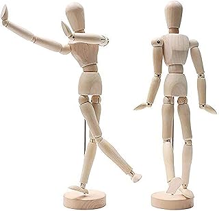 Kurtzy Hölzerne Mannequins (2 Pcs)-30,5cm Menschliche Gliederpuppe aus Holz-Posierbare Modellpuppe mit Ständer, Zeichenpuppe, Holzfigur Zeichnen-Hölzerne Künstlerpuppe für Kunst(Männlich und Weiblich)