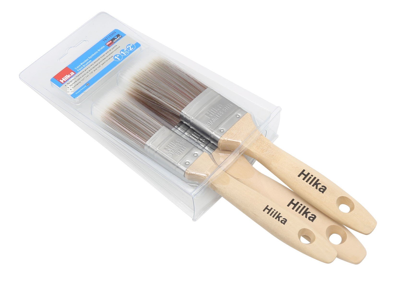 Hilka Tools 78710303 Wooden Synthetic Bristle Paint Brushes, Brown, Set of 3 Piece