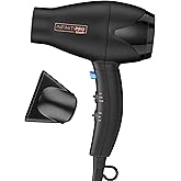 INFINITI PRO CONAIR Travel Hair Dryer, 1600W Mighty Mini Compact Blow Dryer with Concentrator Attachment, Lightweight Professional AC Motor for Fast Drying, 3 Heat & 2 Speed Settings, Black