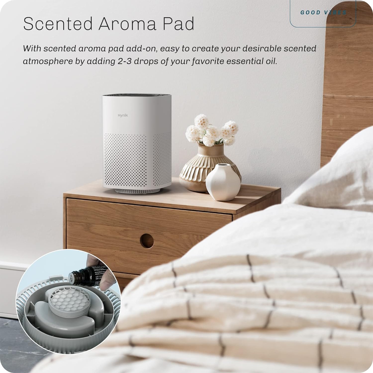 Hynik Alviera Air Purifiers for Bedroom, H13 True HEPA Filter for Smoke Pollen Dander Hair Smell, 24db Filtration System Office Living Room Kitchen, Gfit for Home (Bright-White)