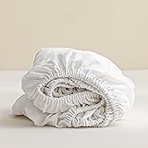 FALUCA 100% Linen Fitted Sheet - Organic Deep Pocket Bed Sheets for 16" Mattress, Natural French Flax Stone Washed Farmhouse Soft Breathable Bottom Sheets (King, White)