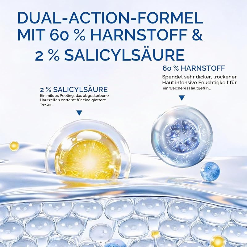 Urea Creme Stick mit 60% Urea & 2% SA, Intensiv Pflege Stick für raue, trockene Haut an Fersen, Füßen, Ellbogen & Knien, Feuchtigkeitsbalsam für glattere Haut, 40g