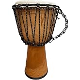 Terre Djembe Beginner Drum 20" Tall 8.5-9.5" Head Mahogany Wood Goat Skin | Handmade drum with natural materials; warm, resonant sound for beginners, performers, and percussion practice.