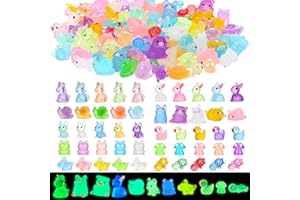 Guiqulai 100 Pcs Mini Resin Animals Luminous Mini Ducks, Turtles, Frogs, Dinosaurs, Pigs, Mushrooms, Unicorns, Rabbits, Dogs,