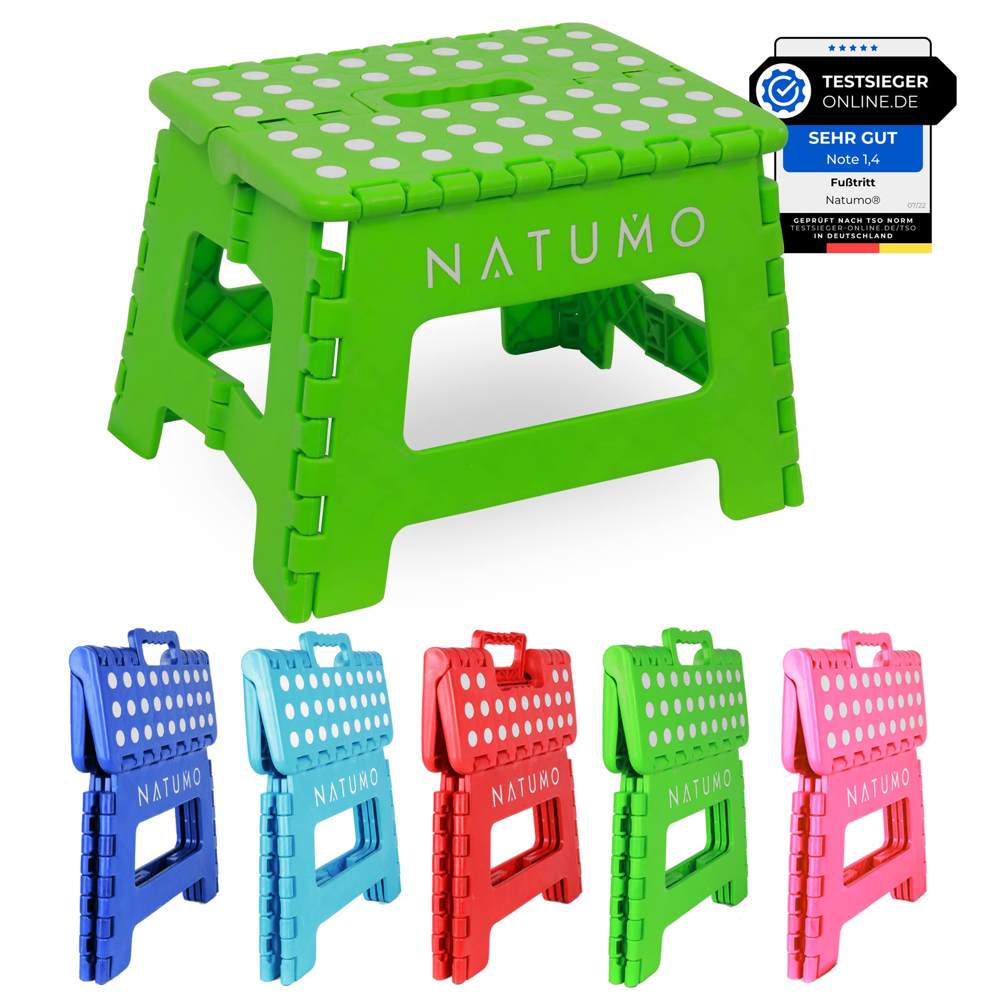 NATUMO® Children's Folding Step Stool, Lightweight and Non-Slip Children's Stool, Bathroom & Toilet, Folding Step for Bathroom, Kitchen and Garden, 22 cm (Green)