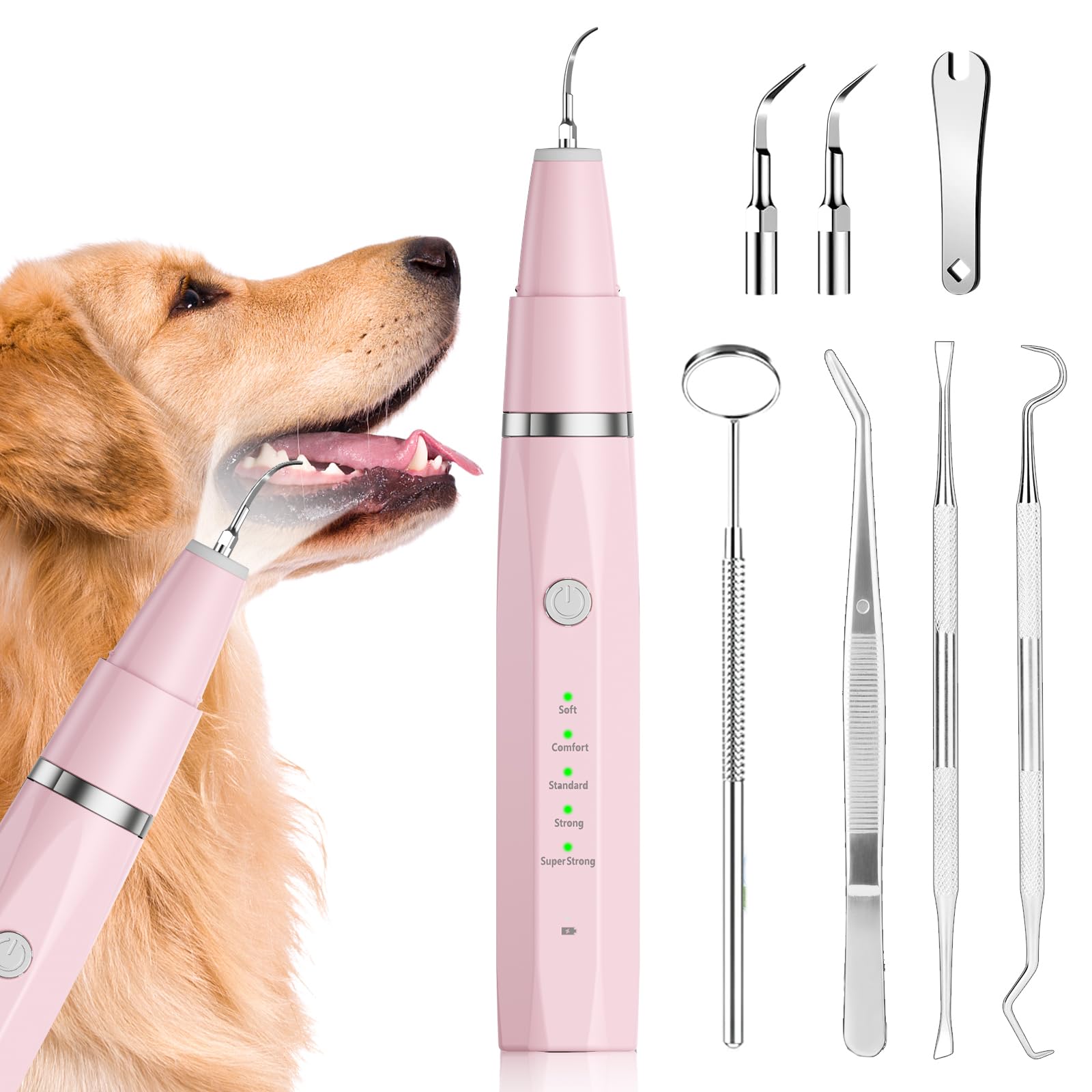 Photo 1 of Ni-SHEN Dog Plaque Remover for Teeth,Pet Ultrasonic Tooth Cleaner,Teeth Cleaning Kit -Tartar Remover for Teeth Stains for Dogs and Cats (Pink)