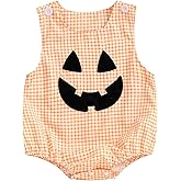Sasaerucure Infant Baby Boy Halloween Outfits Pumpkin Onesie One Piece Newborn Sleeveless Smocked Bubble Romper