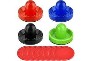 Coopay Air Hockey Pushers and Pucks, Air Hockey Paddles, Goal Handles Paddles Replacement Accessories for Game Tables (4 Striker, 8 Red Puck Pack)
