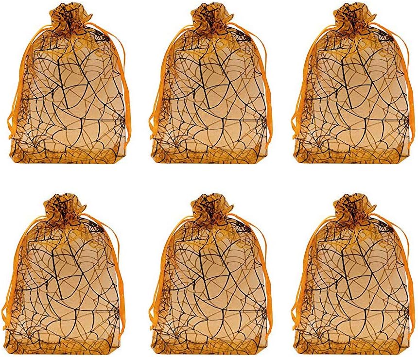 Tvoip Organza Bags 100pcs/lot 4"x 6" (10x15cm) Drawable Black Spider Web Packing Bags Wedding Christmas Candy Jewelry Bags & Pouches (Orange(Spidery))