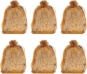 Tvoip Organza Bags 100pcs/lot 4"x 6" (10x15cm) Drawable Black Spider Web Packing Bags Wedding Christmas Candy Jewelry Bags & Pouches (Orange(Spidery))