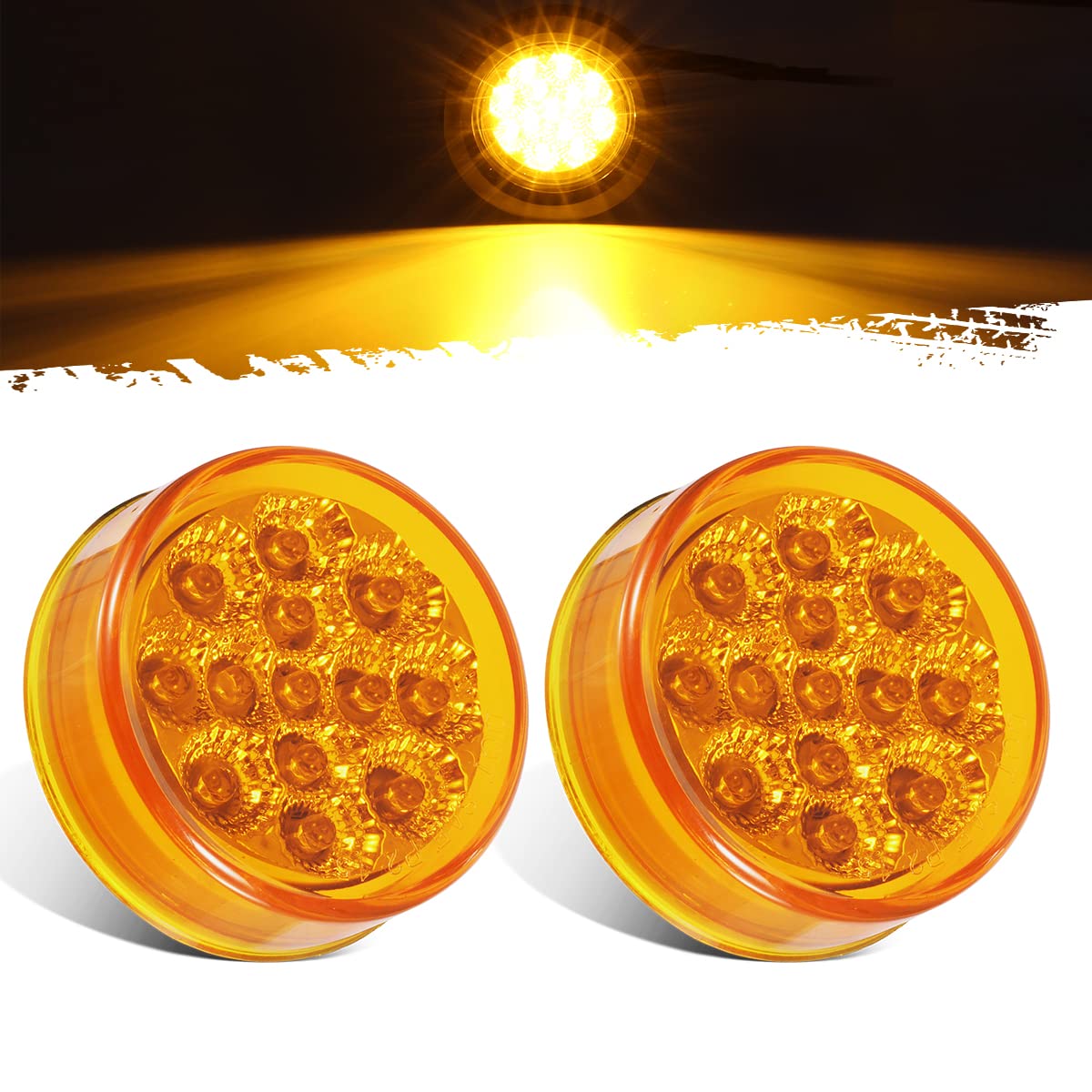 Photo 1 of **PIECES BROKEN **Partsam 2Pcs 2.5 Inch Round Led Side Marker Lights Amber 13 Diodes w Reflectors Waterproof 12V Sealed 2.5" Clearance Lights For Trailer Trucks
