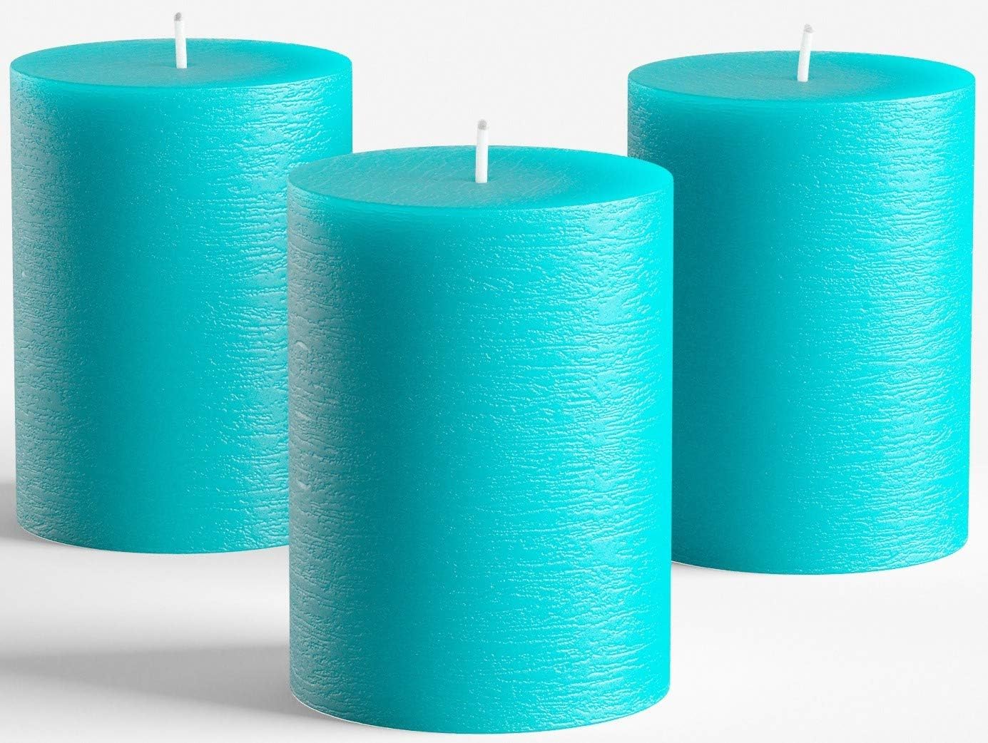 Melt Candle Company Set of 3 Turquoise/Teal Pillar Candle 7,5 x 10 cm Unscented Handpoured for Weddings, Home Decoration, Relaxation, Spa, Smokeless Cotton Wick