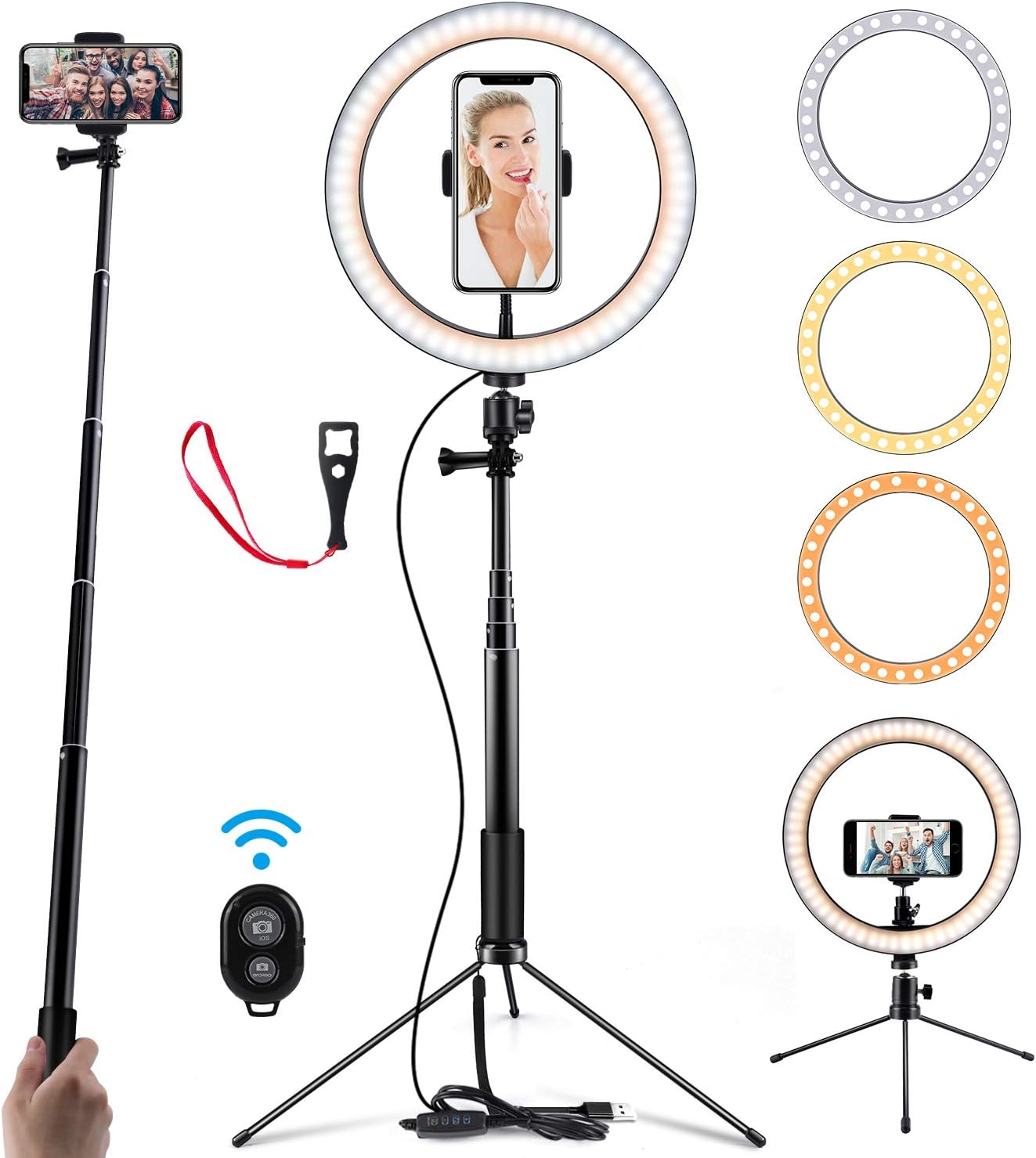 Ring Light 10" Selfie Light Ring with Adjustable Bracket (14.56'' to 65'') Remote Control 3 Modes & 10 Brightness 120 Bulbs Dimmable Desktop Ringlight for YouTube Video/Live Stream/Makeup/Photography : Camera & Photo