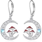 Mushroom Leverback Drop Earrings 925 Sterling Silver Moonstone Dangle Earring Sunflower Jewelry for Women