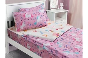 Meeting Story 3pcs Kids Comforter Sets Zipper Bedding Set for Girls,Twin Kid Bedding Set Rainbow Comforter Unicorn Bedding for Kid,All in one Zipper Bedding(Pink，Twin