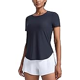 CRZ YOGA Cloudweight Workout Tops for Women Lightweight Athletic Short Sleeve Shirts Gym Running Side Slit T-Shirts