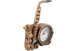 VICASKY Vintage Brass Saxophone Alarm Clock, Metal Desktop Table Clock for Bedroom and Home Décor,