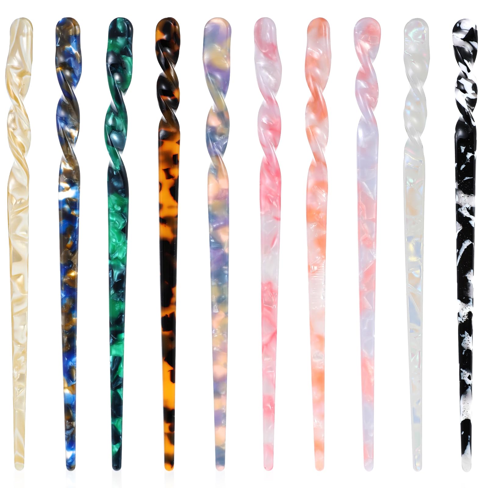 10 PCS Acetate Hair Sticks for Buns, Vintage Leopard Print Hair Chopsticks for Women, Tortoise Shell Hairpin Vintage Hair Stick Pin Retro Chinese Hair Sticks for Women Girls Hair Accessories